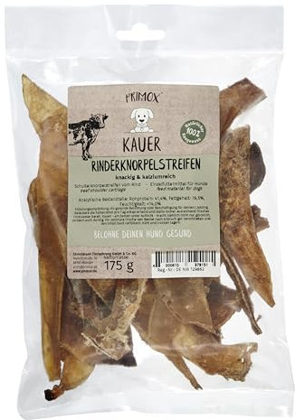 PRIMOX® Rinderknorpelstreifen 175g I 100% natürlich, knackig & kalziumreich I Für intensives Kauen & Zahnreinigung I Ideale Belohnung & Beschäftigung für Hunde