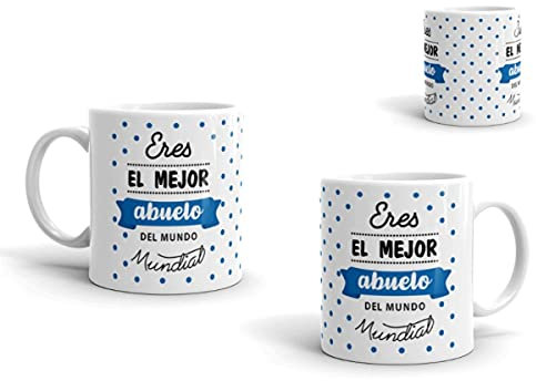 Lote de 5 Originales Tazas Desayuno de Cerámica Eres el Mejor Abuelo del Mundo. Recuerdos. Vajillas. Regalos para Fiestas, Navidad, Reyes,, Bodas, Bautizos y Comuniones. DC