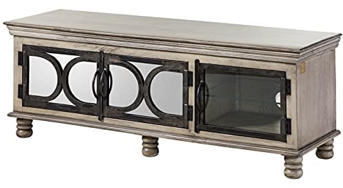 Massivmoebel24.de | Hermitage - massives TV-Board | grau - lackiert | Mangoholz - Eisen | 150x45x55 | mit Kabelführung | 3 Türen - 4 Fächer | Lowboard Fernsehschrank