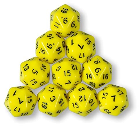 10x polyedrische W20 Würfel für Rollen- und Tabletopspiele (gelb)