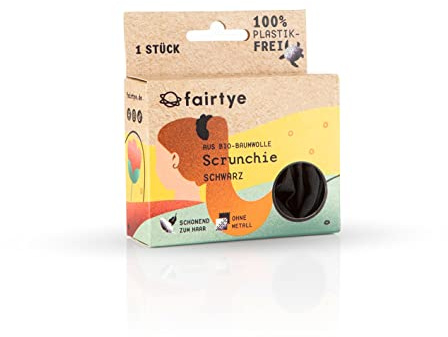 FAIRHAIR Scrunchie - schwarz | Haargummi aus Bio-Baumwolle und Naturkautschuk | Ohne störendes Metall oder Naht | Schonend zum Haar und umweltfreundlich | Für vielseitige Frisuren mit starkem Halt