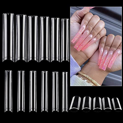 Adonafy Nail Tips für Gelnägel: Extra Lange 504 Stück Acryl Künstlich Fake Nails Tips - Französisch Transparent Kunstnägel zum Aufkleben 12 Größen Halbe Abdeckung Nagel Tips Set für Nagelstudios DIY