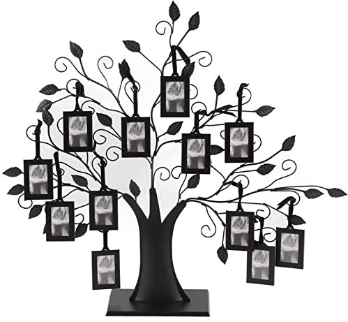 Family Tree Photo Frame, 6 Hanging/12 Hanging Photos Display Family Photos Frame Display Tree with Hanging Pictures Frames Home Decor, Free Standing Family Tree Metal(L-With 12 6.8*4.8cm photo frames)