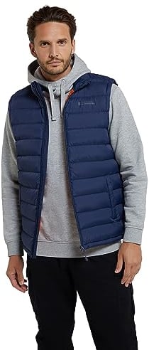 Mountain Warehouse Seasons Mens Padded Gilet - Water Resistant Gilet, Body Warmer, Lightweight Jacket, Easy to Store Coat - For Spring Summer Travelling, Walking Navy M