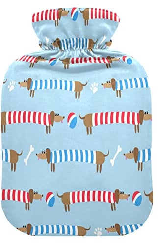 ALAZA Cute Dachshund Striped Hot Water Bottle with Cover 2L Transparent Hot Water Bag Hand Feet Warmer