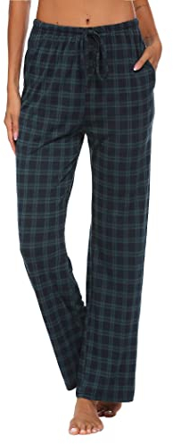Ekouaer Schlafanzughose Damen Lang Karierte Pyjamahose Winter Weich Hose Freizeithose mit Taschen und Kordelzug Kariert L