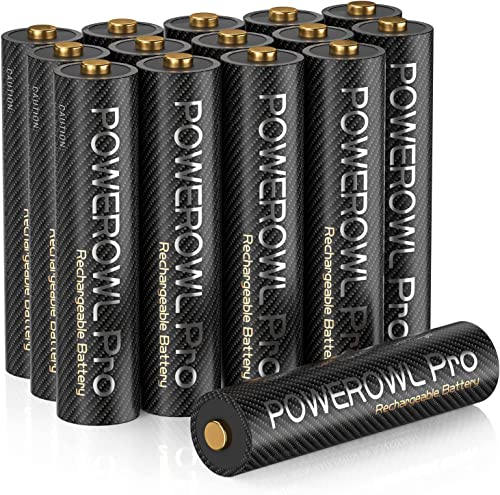 POWEROWL Piles AAA Rechargeables Pro, Haute Capacité 1100 mAh, Batterie NiMH Triple A de Qualité Supérieure - 16 Pièces