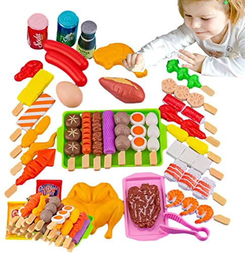 Kasmole BBQ Grill-Set - Gefälschtes Lebensmittelzubehör für Rollenspiel-Grillen - Grillspielzeug-Set, Rollenspiel, Kochspielset, interaktives Spielzeug für Kinder, Grillzubehör