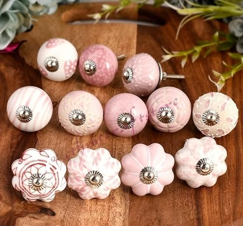 FURNISHFUL FINESSE Dresser Knobs for Cabinets and Drawers - Assorted Multicolor Ceramic Pull Handle for Kitchen Cupboard Wardrobe Decorative Furniture Hardware-Pack of 6