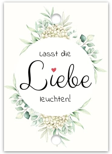 50 Stück Knicklichtschilder Hochzeit Schilder für Knicklichter Lasst die Liebe leuchten Design Boho-Hortensie Knicklichtkarten