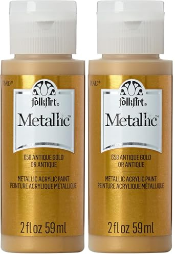 Folk Art K658 Metallic Acrylic Paint in Assorted Colors (2 oz), 6102, 2 Ounce Antique Gold (Pack of 2)