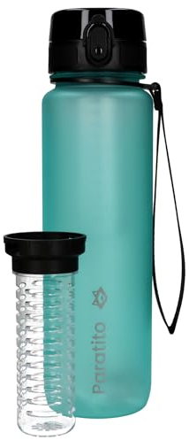 Paratito Gourde avec infuseur à fruits, 1 l, passe au lave-vaisselle, convient aux boissons gazeuses, en Tritan, sans BPA, bouteille d'eau de 1 litre pour la gym, le vélo, bouteille d'eau avec goût