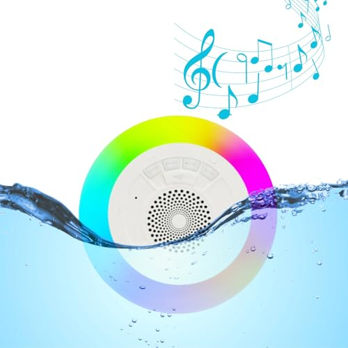 Bewinner Tragbarer Pool Lautsprecher, Bluetooth Lautsprecher, IPX7 Wasserdichter Schwimmfähiger Lautsprecher mit RGB Lichtern, Integriertem Mikrofon, Lautsprecher für Zuhause, Dusche,