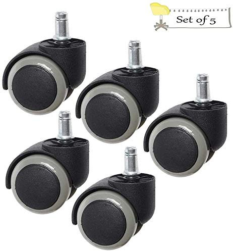 Bürorollen 5 x Bürostuhlrollen mit M11*12-Vorbau, Lenkrollen aus Polyurethan, schützender Boden, Stummschaltung, Rollen