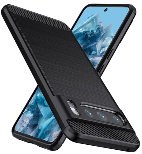 Natbok Custodia Cover per Google Pixel 8 Pro,Spazzolata e Fibra di Carbonio Morbido Silicone TPU ,Antigraffio, Antiscivolo, Antiurto di Grado Militare e Robusta, Nero