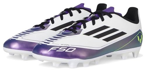 adidas Unisex-Kinder F50 Club Messi Flexible Ground Sneaker, Weiß/Schwarz/Unity Purple, 8.5 Toddler