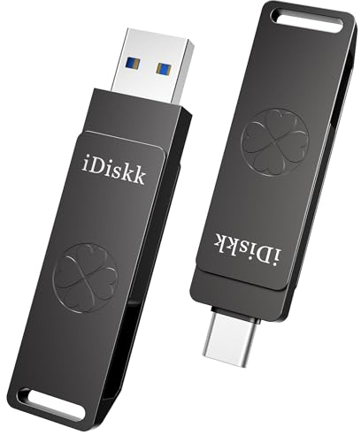 iDiskk 256 GB Solid-State-USB-Flash-Laufwerk, USB 3.2, 1000 MB/s, High-Speed-Thumb Drive SSD, Gen2 USB-C Foto-Stick für iPhone 15 / USB-C iPad/Android-Handys, Laptop/Mac und Tablet, Grau (Keine App