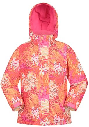 Mountain Warehouse Snowdrop Printed Kids Ski Jacket - Waterproof, Integrated Snowskirt, Detachable Hood, Adjustable Cuffs -Best for Snowboarding, Winter Sports Bright Orange Kids Size 7-8 Years