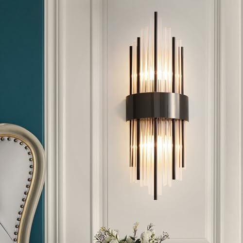 zhxinashu Applique Murale Intérieure à Tube de Verre, Lampes Murales en Verre, Lampes Murales E14, Applique Murale Design, Lampe de Lecture pour le Salon, la Chambre et le Couloir(Noir)