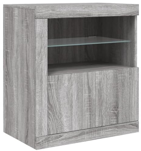 vidaXL Sideboard, Kommode mit viel Stauraum, Highboard Schrank mit LED-Leuchten, Anrichte Beistellschrank Standschrank, Modern, Grau Sonoma
