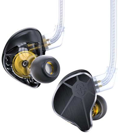 EZ EAR Auricolari in-ear CCZ BC04 HiFi DD&BA con driver dinamico ricco di dettagli cablati IEM Deep Bass con cavo staccabile a 2 pin, per telefono, PC, musica e giochi (nero, sin microfono)