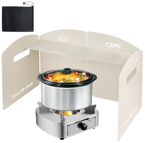 SUPAWAY Parabrezza per fornello da campeggio Parabrezza per stufa con borsa stufa esterna parabrezza pieghevole a 5 piastre per campeggio, trekking, picnic, cucina, accessori da campeggio (beige)