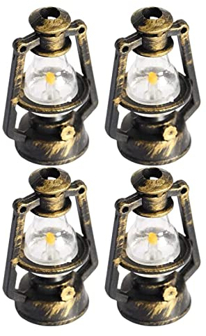 Huracán 4 Uds. Linterna de queroseno en miniatura lámpara de queroseno de plástico Retro casa de muñecas Mini decoraciones de Halloween linterna de aceite