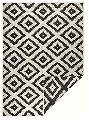 Teppich Boss - Wendeteppich Malta Schwarz Creme Indoor & Outdoor, Größe:160x230 cm