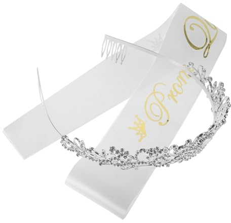 Abschlussdekorationsset abschlussgeschenk partyartikel Kristall-Strass-Diadem-Abschlussball-Tiara Strass-Kristall hochzeitsdeko Prinzessin Dekorationen Queen-Satin-Schärpe Hut Kamm