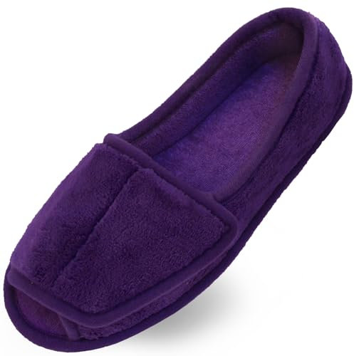 Git-up Donna Morbide Comode Pantofole Casa Calde Leggere e Antiscivolo Ciabatta con Soletta Memory Foam Regolabili diabetiche artrite Edema Piedi Punta Aperta Piatte Slippers, Viola 9