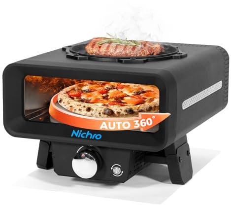 Four à pizza à gaz 2 en 1 avec fonctions de friture et de cuisson – 30,5 cm – Four à pizza d'extérieur avec pierre rotative automatique et poêle à frire, alimenté au propane