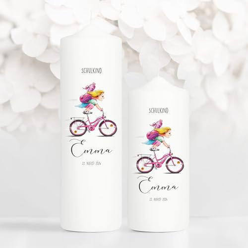 Wandtattoo Loft Anpassbare Kerze Mädchen auf Fahrrad personalisiert mit Namen und Datum Einschulungsgeschenk Geschenk zur Einschulung, Gr. Kerze 25 x 7, blond