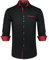 Enlision Chemise à manches longues pour homme, coupe droite, avec boutons, Noir/bordeaux, XL