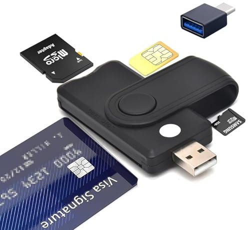 CAC Lecteur de carte à puce militaire 5 en 1 USB DOD militaire SIM/SD/TF/ID/IC Adaptateur de carte compatible avec Windows, Linux/Unix, MacOS X