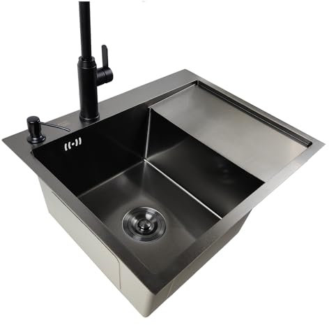 Einbecken Küchenspüle mit Abtropfbecken Grafit 6350L + Aksesoria