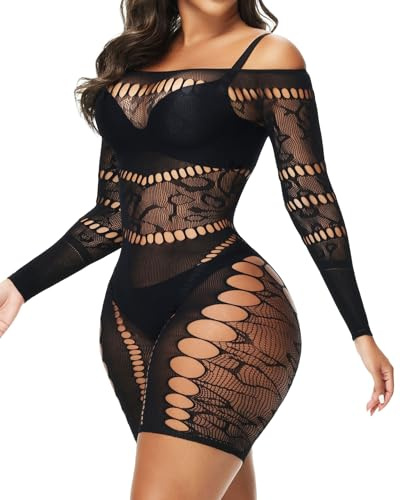 XIUSEMY Body da donna a rete, body con scava fuori, tuta aderente sexy pagliaccetto, Nero 002, Taglia unica