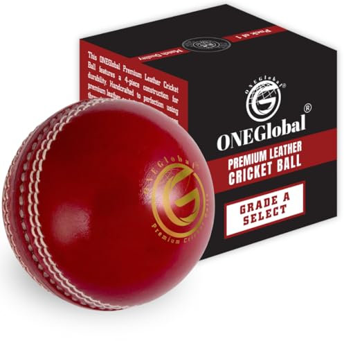 ONEGlobal Select Cricketball aus Leder, 100 % handgefertigt, 156 g, 4-teilige Konstruktion, ideal für T20, Netzübungen, Training usw. (auswählen, 1-rot)