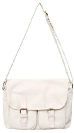 PLCPDM Japanische Umhängetasche für Damen und Herren, Segeltuch, Postbote, Harajuku-Tasche, große Kapazität, Schultertasche, weiß