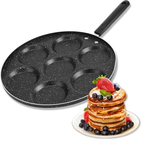 HAOHIZE 7 Moulds Non-Stick Aluminum Pancake Pan, Lazy Man Frying Pan, Cake Griddle, Breakfast Omelet Maker for Mini Crepe, Egg, 30cm