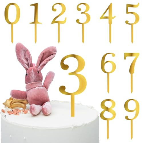 OEEYYT 10pcs Number Cake Topper Birthday Cake Decorations 0-9 Acrylic Cake Topper Gold Number Cupcake Toppers For Wedding Birthday Party Anniversary Diy Birthday Cake Toppers