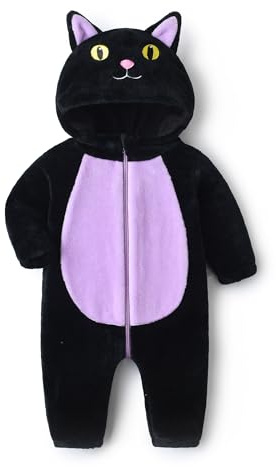 LYSINK Toddler Baby Black Cat Halloween Animal Jumpsuit Long Sleeve Hooded Zipper Snowsuit Infant Boys Girls Warm Fall Winter Clothes 0-5T (Ba Purple, 2-3T)