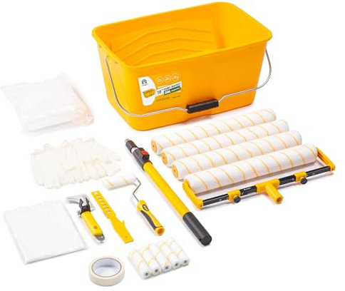 VOOMEY Kit de 23 rodillos de pintura de 18 pulgadas, cubo de pintura de 18 pulgadas, juego de rodillos de pintura pequeños, cubiertas de rodillo de pintura de microfibra, poste de extensión de rodillo