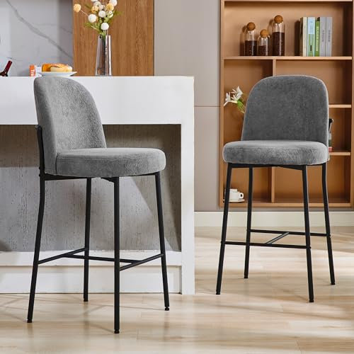 LONXIU Barhocker 2er Set mit Rückenlehne und Fußstütze, Sitzhöhe 71cm Barstuhl Küchenstuhl Bouclé-Gewebe Metallgestell, Hausbar, Esszimmer, Grau