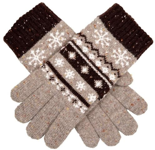 Dents Womens Fair Isle Jacquard Design Knitted Gloves - Oatmeal Beige
