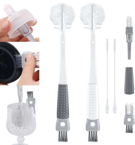 4 Pack Bottle Brush Set, Multifunctional 5-in-1 Bottle Cleaning Brush Water Bottle Cleaner Brush Baby Bottle Brush Nipple Brush Crevice Brush for Baby Bottles Tumblers Cup Lid Gap