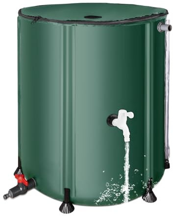 FAMIROSA Regenwassertonne Faltbare Regenwassertank für Garten, Wassertank, Regenwassersammler mit Deckel und Wasserhahn, Regentonne Überlaufschutz Regenfass Wetterfest (Grün, 200L)