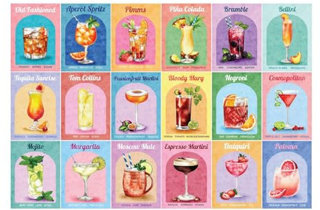 The House of Puzzles Buntes Cocktail-Puzzle – 1000 Teile Puzzles für Erwachsene, Künstler illustriert, malerische Landschaft, Deluxe-Puzzle-Geschenke