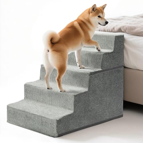 Eukue Hundetreppe 5 Stufen, Faltbare Hundetreppe für Kleine Hunde und Große Hunde, Haustiertreppe Hunderampe aus Schwamm, rutschfeste Hundetreppen Katzentreppe mit Waschbarer Bezug für Bett,Sofa-Grau
