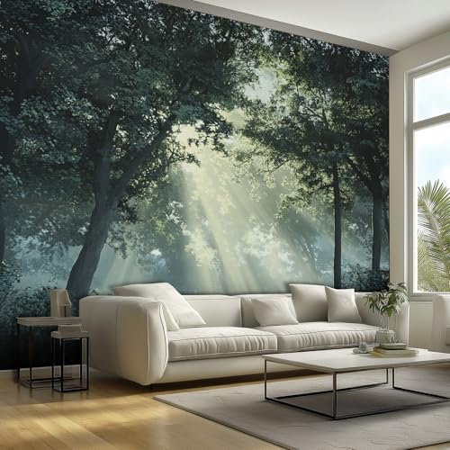 Générique Papier Peint Panoramique 350x256 cm, Forêt Motif Mur Papier Peint Intissé, Jungle Arbre Nature Paysage Décoration Revêtement Mural, pour Cuisine