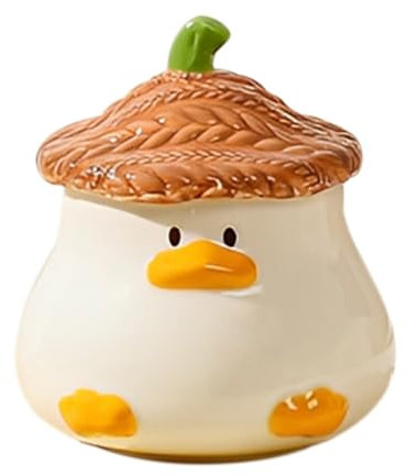 Funny Duck Cup | Ceramic Coffee Cup with Hat Lid | 400ml Animal Shaped Drinkware with Lid, Novelty Morning Mug, Hand-Painted Tableware with Handle for Adult Women Men Friends Gag Collector